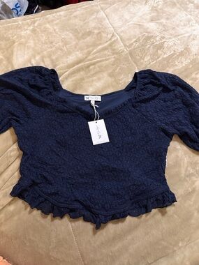 JS Verona puff sleeve top navy